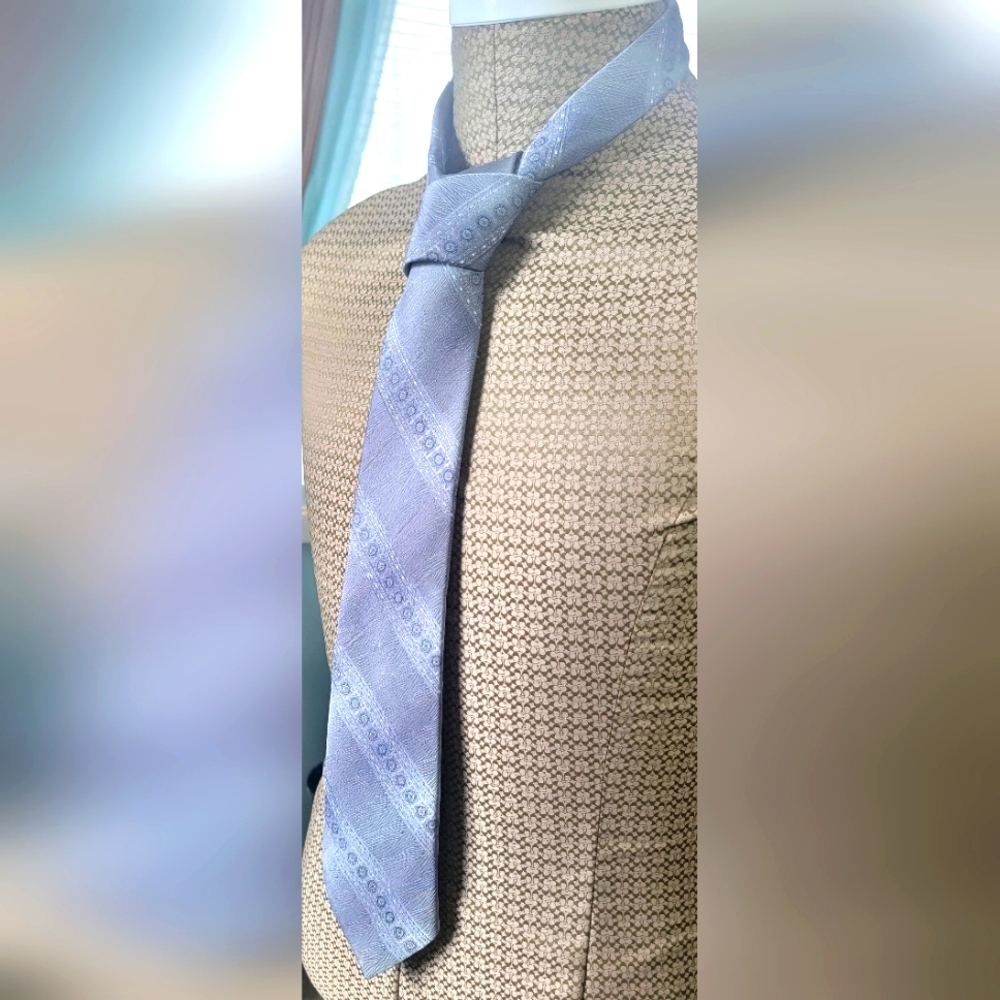 Vintage 80's Arturo Phillipe Men's Neck Tie Blue-Grey Diagonal Striped & Pattern